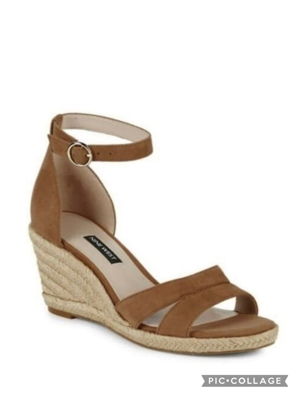 Nine West Jeranna Espadrille Tan Suede Ankle Strap Wedge Sandals 10